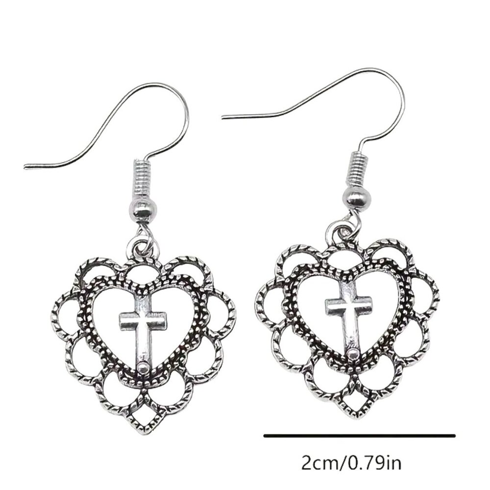 🌺 🌺 🌺 Delicate Heart and Cross Earrings